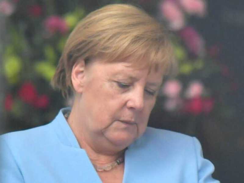 La cancelliera tedesca Angela Merkel attende di dare il benvenuto al presidente della Lituania (foto LaPresse)