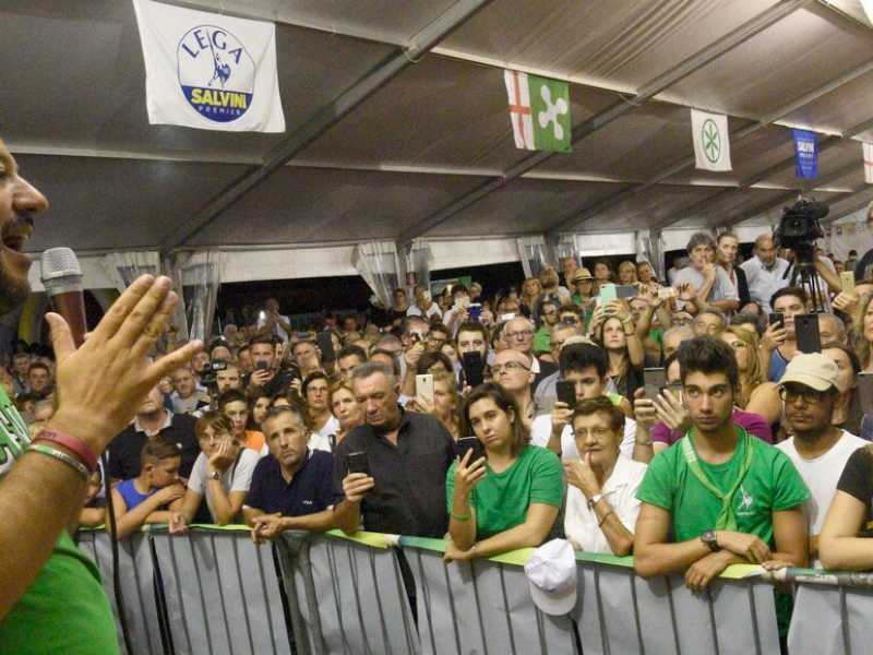 Matteo Salvini a Pontida nel 2018 (foto LaPresse)