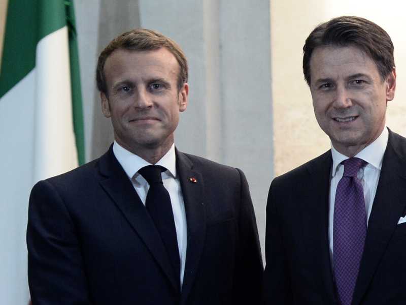 Palazzo Chigi, il premier Giuseppe Conte incontra il presidente della Repubblica francese Emmanuel Macron (LaPresse)