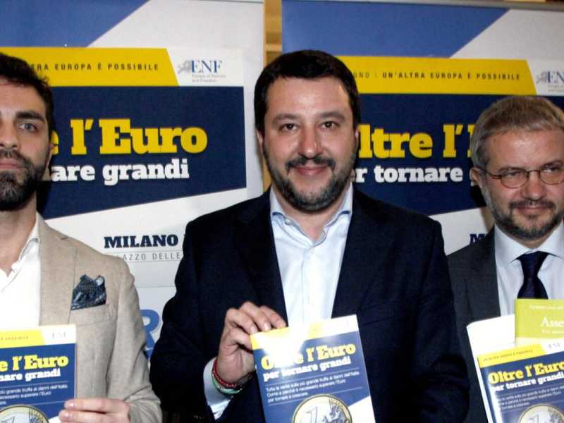 Matteo Salvini, Claudio Borghi, Marco Zanni (foto LaPresse)