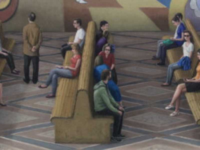 Serban Savu, "The city is being built and flourishes", olio su tela, 2017