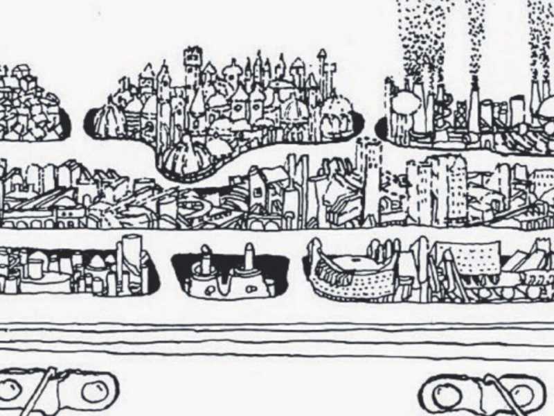 Illustrazione di Ugo La Pietra per la voce &ldquo;Citt&agrave;&rdquo;