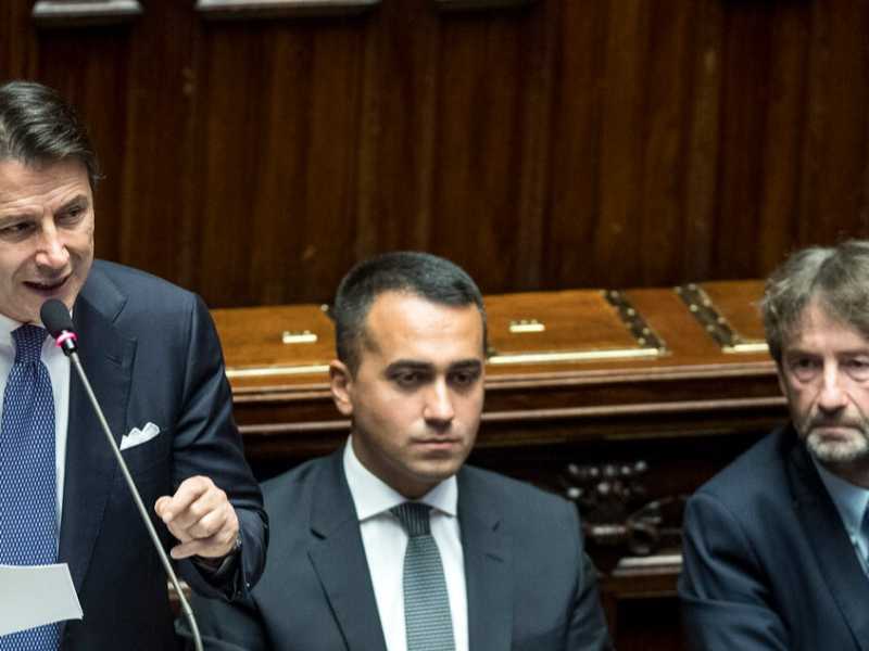 Giuseppe Conte, Luigi Di Maio e Dario Franceschini (foto LaPresse)