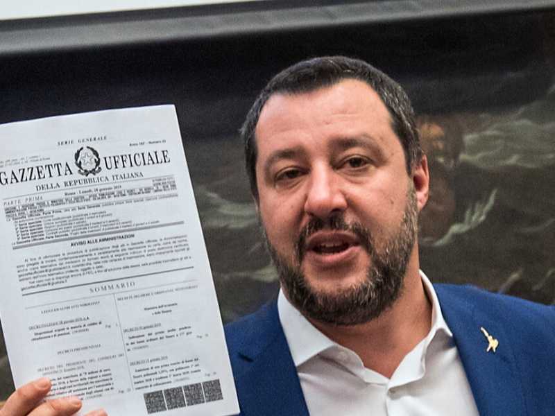 Matteo Salvini alla presentazione alla stampa di quota 100 (foto LaPresse)
