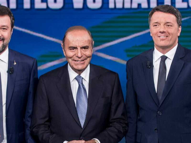 Matteo Salvini, Bruno Vespa e Matteo Renzi (foto LaPresse)