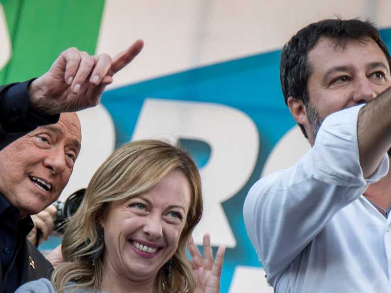Silvio Berlusconi, Giorgia Meloni e Matteo Salvini (foto LaPresse)