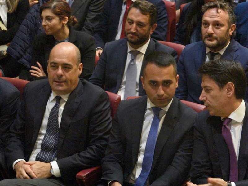 oberto Speranza , Nicola Zingaretti Luigi DI Maio e Giuseppe Conte (foto LaPresse)