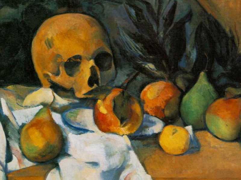 Paul C&eacute;zanne - Natura morta con teschio (dett.), non datato (1896-1898), Olio su tela 54,3 x 65,4 