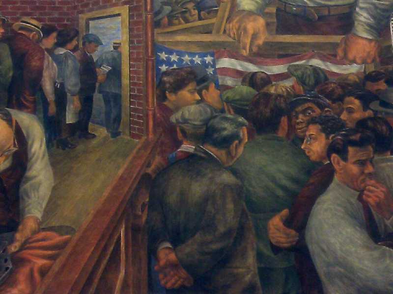 Un dettaglio del murale di Ben Shahn