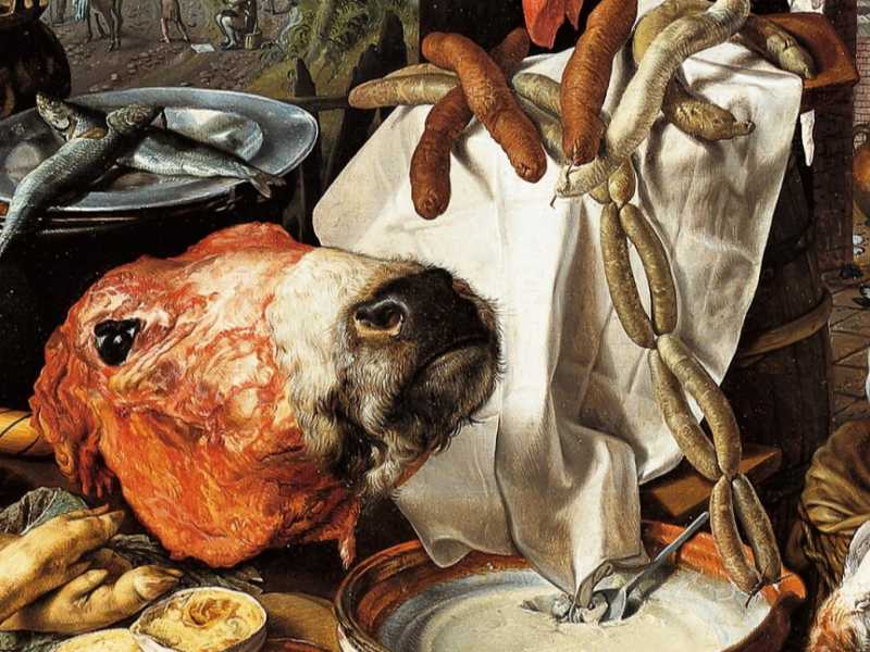Pieter Aertsen, &ldquo;Il banco del macellaio&rdquo; (1551-55 ca.), particolare