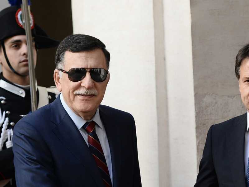 Roma, maggio 2019. Il presidente del Consiglio Giuseppe Conte riceve il presidente della Libia Fayez Al Sarraj (LaPresse)