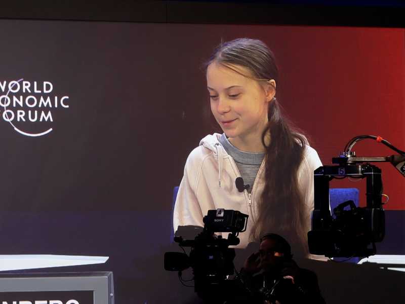 Greta Thunberg a Davos (foto LaPresse)
