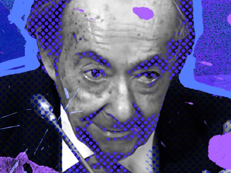 George Steiner (1929-2020) durante una conferenza del 2013 (elaborazione grafica di Enrico Cicchetti)