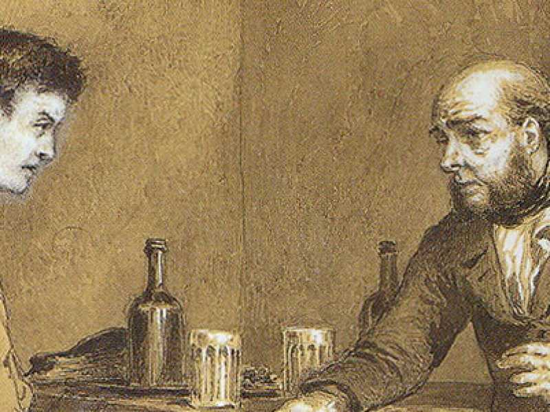 Raskolnikov (a sinistra) e Marmeladov in un'illustrazione di Petrovich