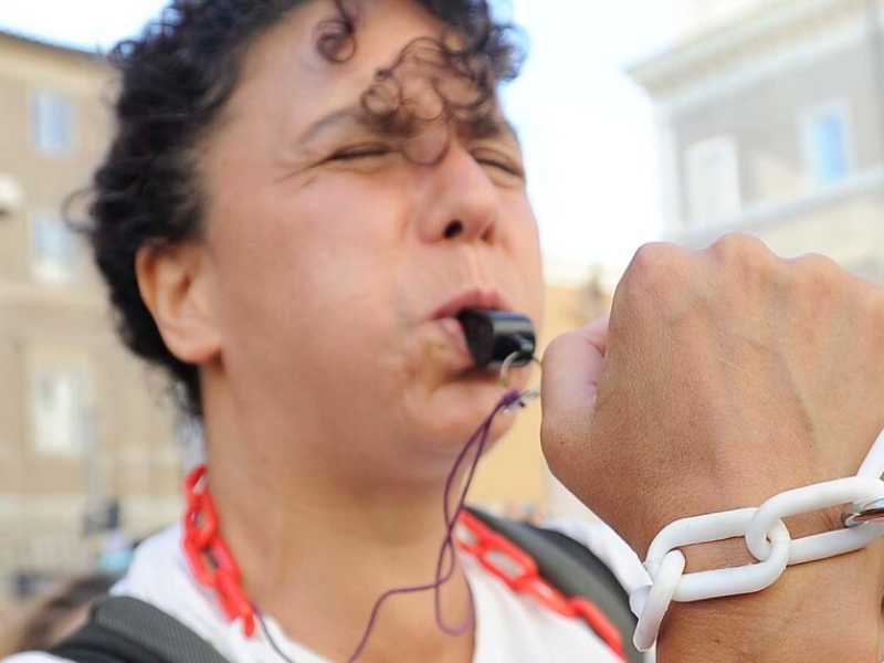 Una manifestazione degli anti vaccinisti nei pressi del Senato nel luglio 2017 (foto LaPresse)