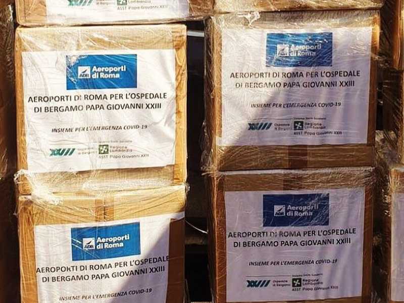 Materiale sanitario arrivato a Roma Fiumicino (foto: Adr, pagina Facebook)