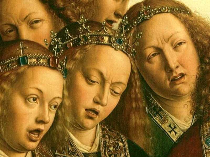 Particolare dell'Adorazione dell&rsquo;Agnello Mistico di Jan van Eyck