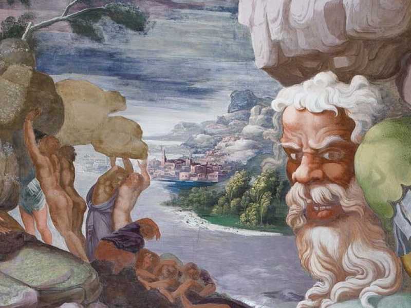 La Sala dei Giganti è una delle più note stanze affrescate all'interno del Palazzo Te, progettato a Mantova da Giulio Romano (dett.)