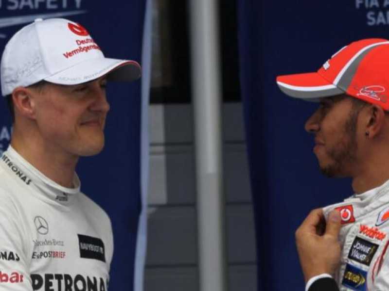 Michale Schumacher e Lewis Hamilton (foto LaPresse)