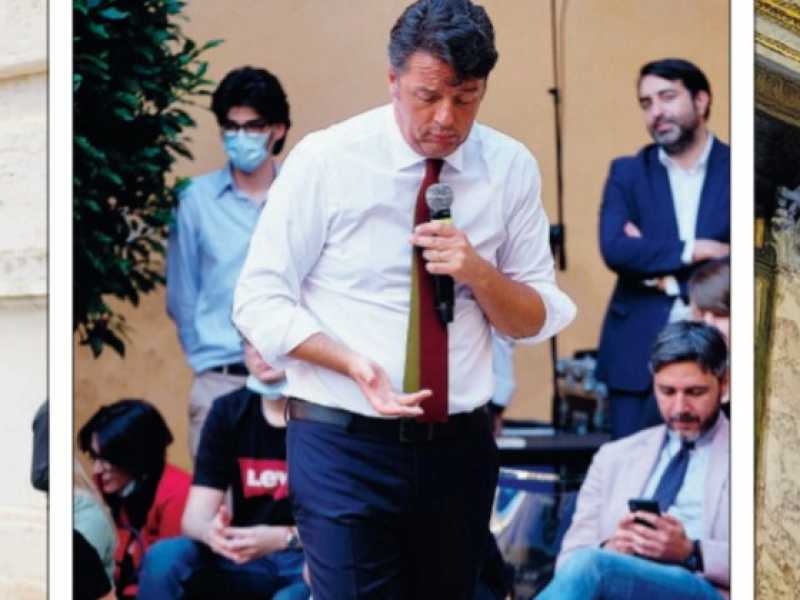 Matteo Renzi in tre momenti dell&rsquo;incontro per la presentazione del suo ultimo libro, &ldquo;La mossa del cavallo&rdquo;, all&rsquo;inizio di giugno Roma (foto LaPresse)