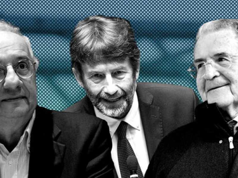 Walter Veltroni, Dario Franceschini e Romano Prodi (fotoelaborazione Il Foglio)
