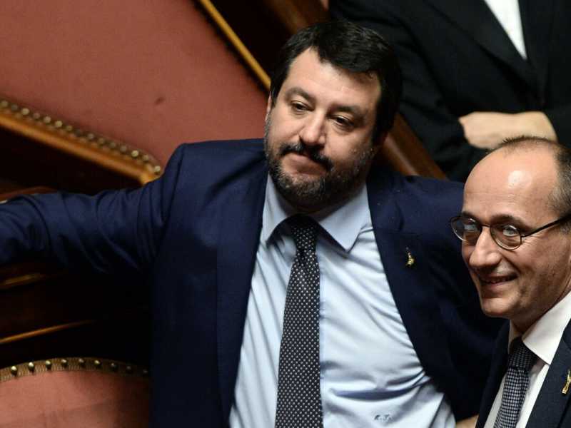 Matteo Salvini e Alberto Bagnai (foto LaPresse)