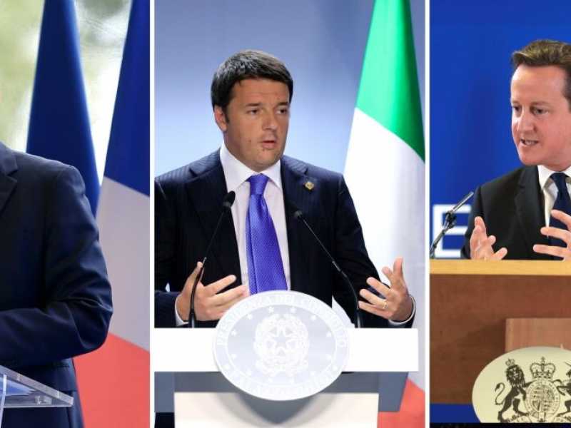 Manuel Valls, Matteo Renzi e David Cameron