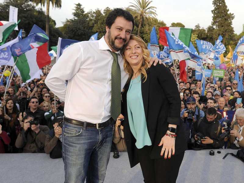Matteo Salvini con Giorgia Meloni (foto LaPresse)