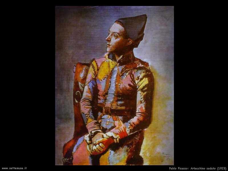 Dettaglio de "Arlecchino seduto" di Pablo Picasso