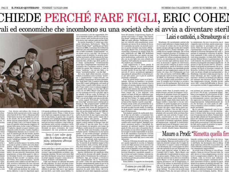 "L’occidente si chiede perché fare figli". In regalo il numero speciale del Foglio