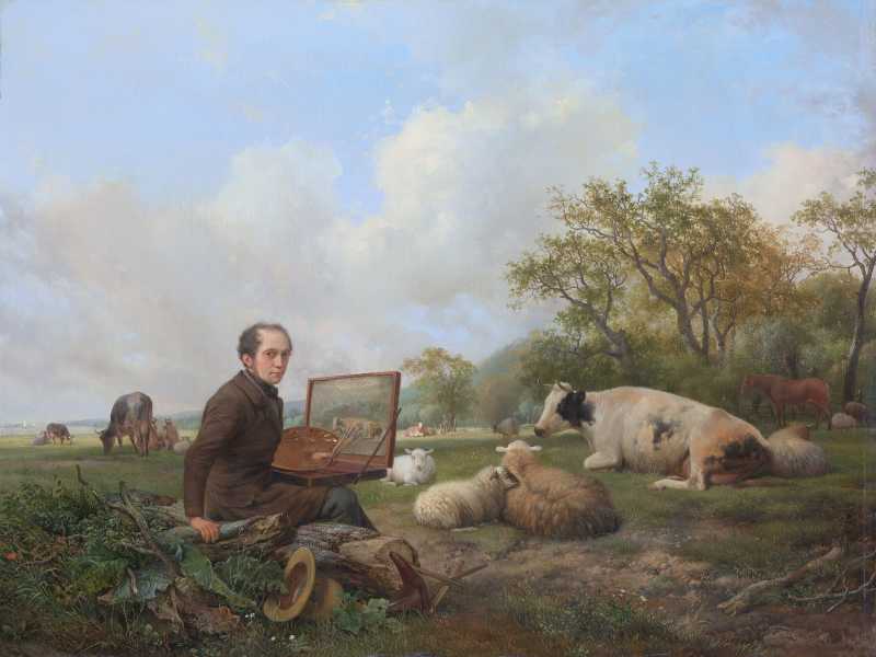 Hendrik van de Sande Bakhuyzen, L'artista dipinge una mucca nella prateria, olio su legno, 1850. Rijksmuseum&nbsp;<br />
