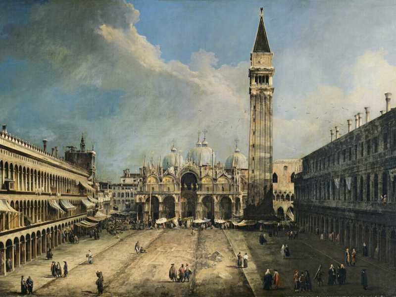Canaletto, Piazza San Marco verso la Basilica, 1723, Museo Thyssen-Bornemisza di Madrid (via Wikimedia Commons) <br />