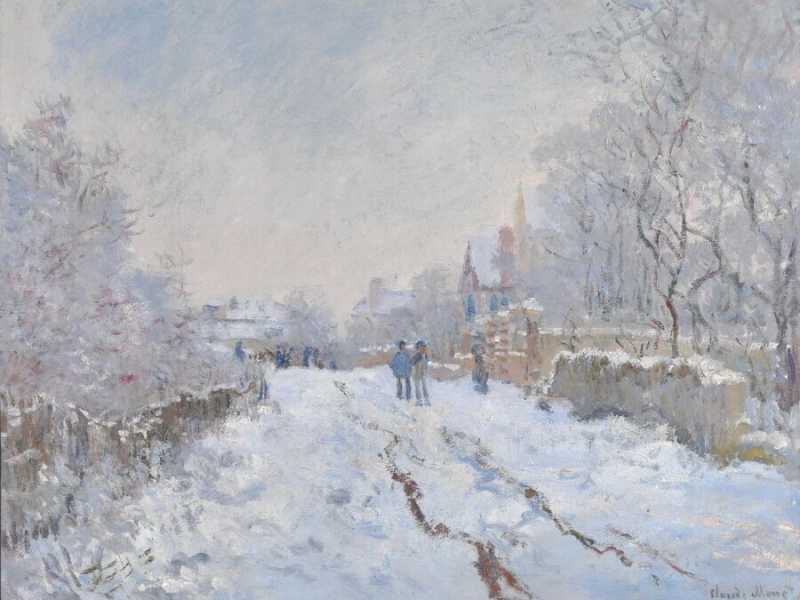 Claude Monet, “Snow Scene at Argenteuil,” 1875, 71.1 x 91.4 cm, National Gallery (Wikimedia)<br />
