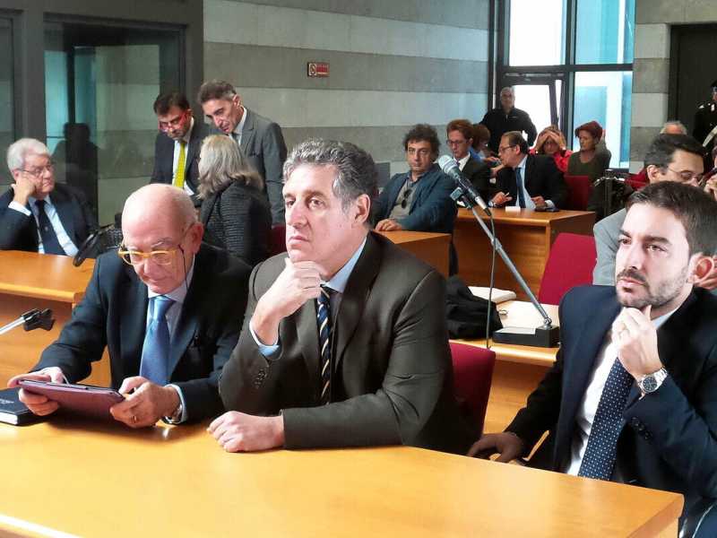 I pm Teresi, Di Matteo e Tartaglia  durante la lettura della sentenza del Gup di Palermo che ha assolto l'ex  ministro Dc Calogero Mannino (Ansa/Lannino)