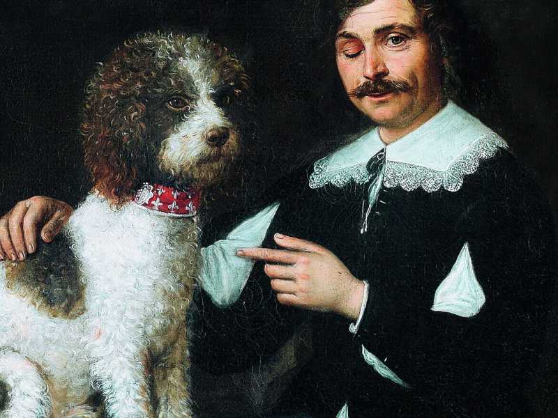 Paolo Antonio Barbieri, "Ritratto del Guercino e della madre Elena Ghisellini e un cane Lagotto", olio su tela (Fondazione Sorgente group)
