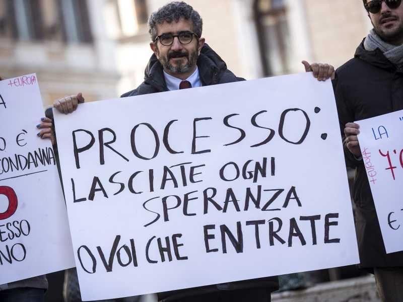 Presidio contro il blocco della prescrizione previsto dalla riforma Bonafede, a Roma nel 2020 (LaPresse) <br />