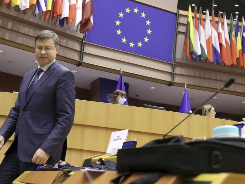 Valdis Dombrovskis al Parlamento europeo (Foto LaPresse)&nbsp;<br />
