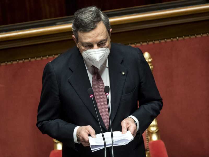 Mario Draghi, durante il suo discorso programmatico al Parlamento (LaPresse)