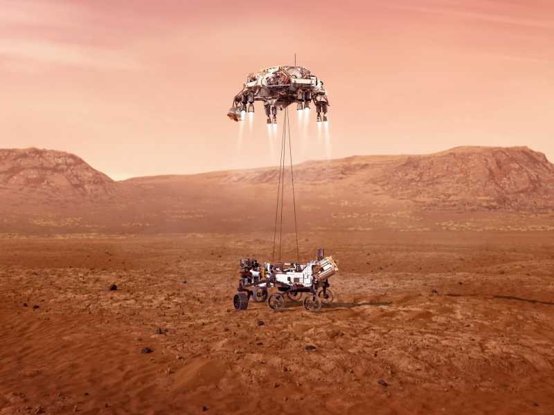 La ricostruzione della Nasa dell'atterraggio di Perseverance su Marte (LaPresse)