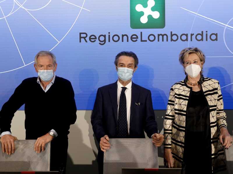 &nbsp;Guido Bertolaso, Attilio Fontana e Letizia Moratti (Ansa)