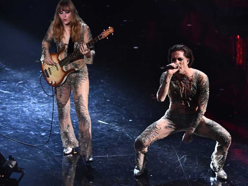 I Maneskin durante la serata conclusiva del Festival di Sanremo (LaPresse)<br /> <br />