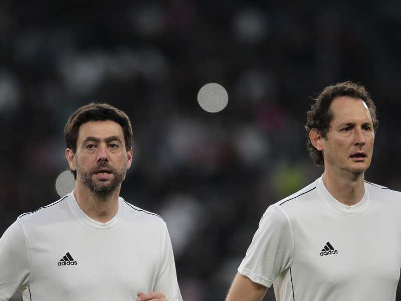 27 maggio 2019, partita del cuore tra la Nazionale Cantanti e i Campioni per la Ricerca. In campo anche Andrea Agnelli (a sinistra) e John Elkann (foto LaPresse) &nbsp;<br />
