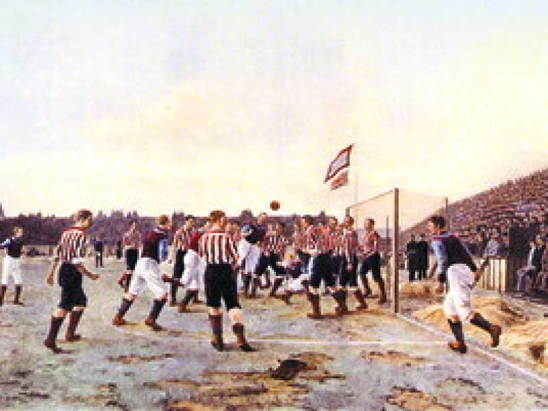 Il dipinto &ldquo;Sunderland vs Aston Villa&rdquo; di Thomas M. M. Hemy (anche noto come A Corner Kick), 1895 (Wikipedia)