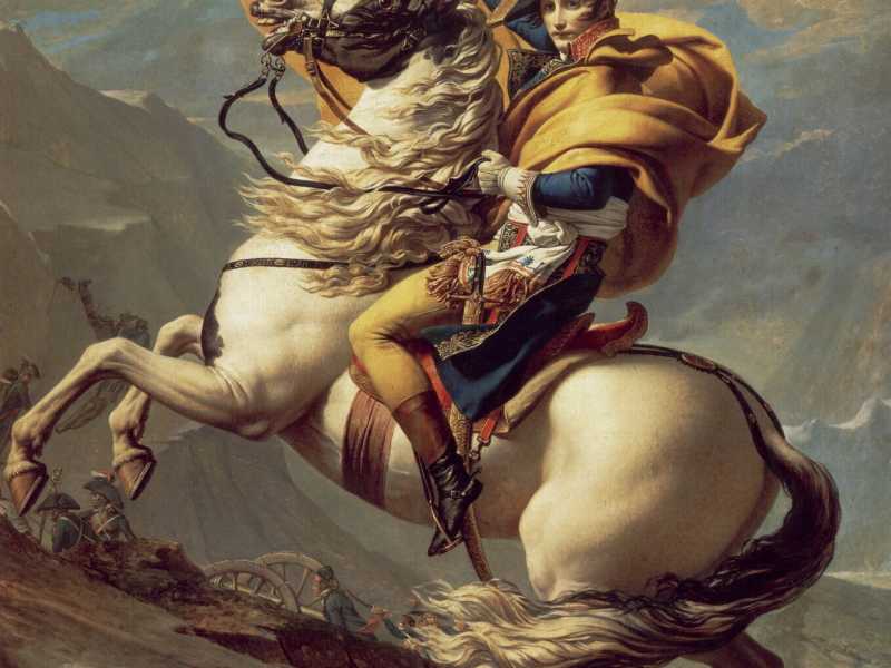 Jacques-Louis David, "Bonaparte valica il Gran San Bernardo" (1800-1803). Olio su tela, Castello della Malmaison (da Wikipedia)
