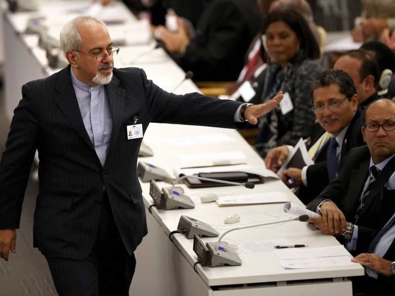 Il ministro degli Esteri iraniani Javad Zarif all'assemblea generale dell'Onu (foto John Moore/Getty Images)&nbsp;<br />