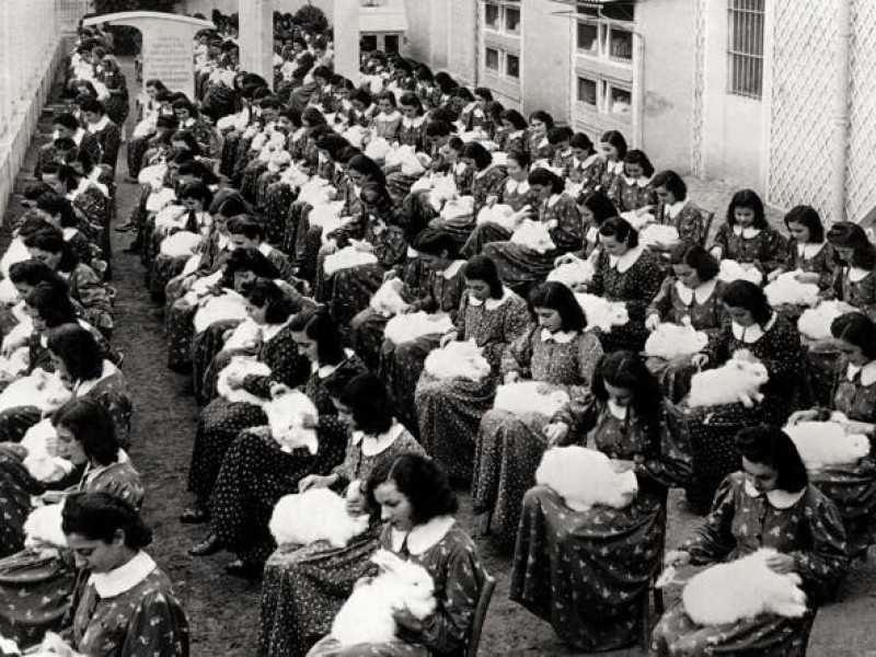 Pettinatura dei conigli d'angora nella fabbrica di Luisa Spagnoli, 1939