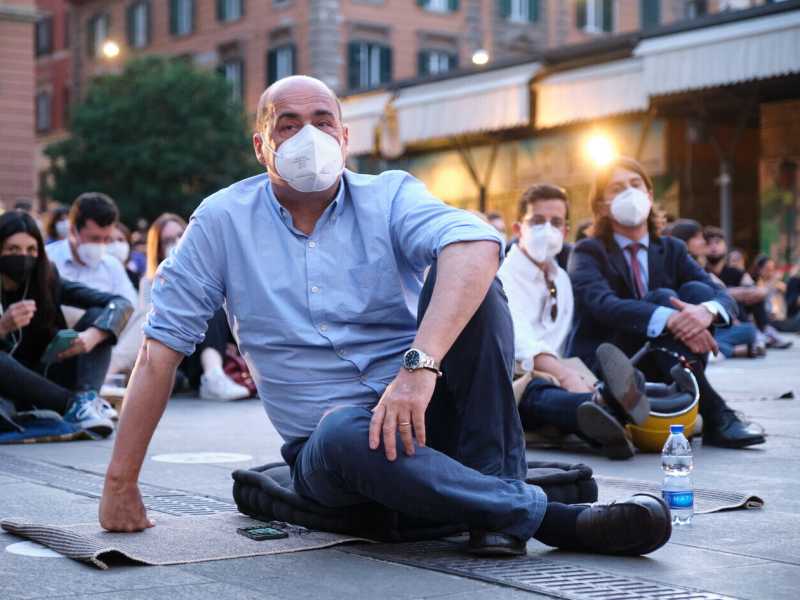 Nicola Zingaretti alla ripartenza in piazza San Cosimato a Trastevere per il Cinema in piazza (Foto Mauro Scrobogna /LaPresse)&nbsp;<br />