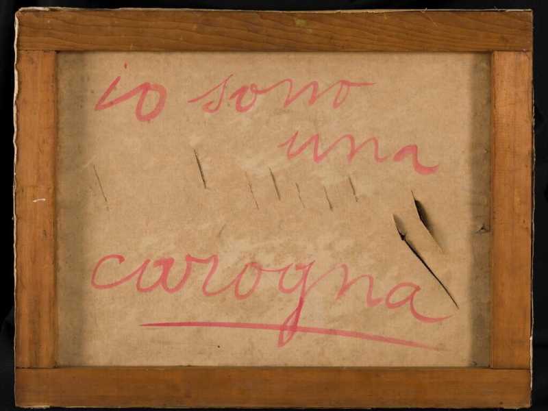 Lucio Fontana, "Io sono un santo", 1958. Inchiostro su carta su  tela con tagli, 50x65 cm (Foto: Fondazione Lucio FOntana, Siae 2021)
