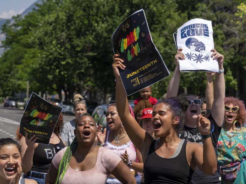 Black Lives Matter a Salt Lake City per la celebrazione del Juneteenth, l'abolizione della schiavitù. (AP/LaPresse) <br />