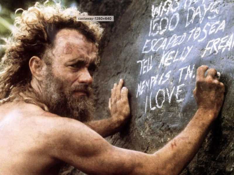 Tom Hanks moderno Robinson Crusoe nel film "Cast away", 2000&nbsp;